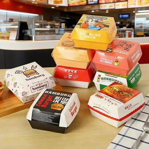 Cajas de Cartón para Hamburguesas para Llevar, Caja de Papel para Hamburguesas Reciclable, Productos Ecológicos, Cartón de Papel Kraft para Alimentos, Embalaje de Cartón Reciclable - Product Image 1