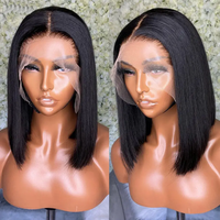 Vente de gros Perruques Bob lisses pas cher Perruques en dentelle naturelles courtes hd Perruques en cheveux humains indiens vierges à lacet frontal transparent coupe lutin