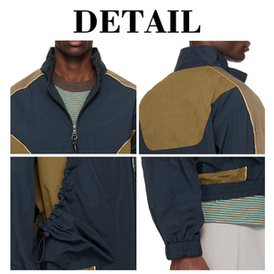 KingSen Wholesale <b>Men's</b> Vintage Color Block Windbreaker <b>Jacket</b> Stand Collar Loose Fit Outerwear with Zipper Drawstring Pocket - Product Image 6