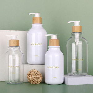 300ml 500ml Clearamber Clear White Pet Shampoo Bottle Plastic With Bamboo Lid