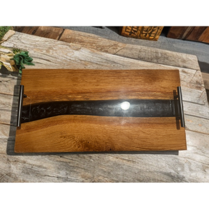 Resina epossidica nera, stile fiume, tavola di salumi di quercia - Product Image 4