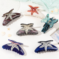 Pinces à cheveux en acrylique avec design élégant pour femmes, accessoires de haute qualité, griffe à cheveux de requin et étoile de mer en strass, vente en gros
