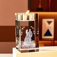 Porte-bougie en cristal K9 gravé au laser 3D personnalisé - Photo et logo personnalisés - Cadeaux de mariage, d'anniversaire, de Noël et religieux