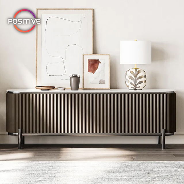 Light Luxury Nordic Style Entertainment Center Fluted Texture Sintered Stone Top for Living Room Media Setups Tv Mobile Stand