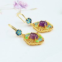 Aiyu – Nouveauté : Ensemble trois pièces en émail avec bagues, pendentifs et boucles d'oreilles en améthyste naturelle pour le commerce électronique en direct