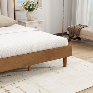 King Size Solid Wood <b>Bed</b> with Piano Key Upholstered Headboard Durable <b>Pine</b> <b>Frame</b> Wheat Finish Modern Bedroom Furniture - Product Image 4