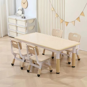Children's <b>Table</b> And Chair Set 120x60cm Height Adjustable Plastic <b>Study</b> Desk For Kids Minimalist Design - Product Image 1
