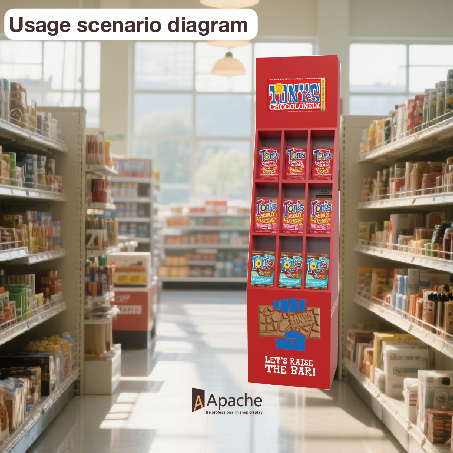 Apache Customized Cardboard Display Stand Light Duty Floor Chocolate Supermarket Rack — view 6