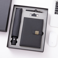 Set de Regalo Ejecutivo de Lujo para Clientes de Negocios: Paraguas Automático, Cuaderno de Cuero, Bolígrafo Ejecutivo, Memoria USB 4 en 1, Caja de Oficina con Logotipo Personalizado