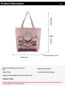 Bolso de Hombro de Lona Estilo Ruso para Estudiantes con Diseño de Muñeca de Dibujos Animados, Bolso Casual para Mujer - Product Image 2