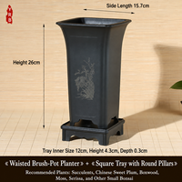 Pot Bunga Resin Persegi 15.7cm dengan Banyak Lubang Drainase Ramah Lingkungan Gaya Cina Sederhana untuk Penggunaan di Meja Taman dengan Anggrek Bonsai.