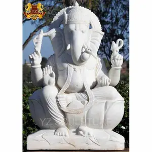 Statua in pietra di Ganesh in marmo bianco statua di Ganesh scultura religiosa di grandi dimensioni all'aperto