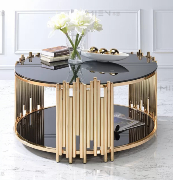 Современный круглый дизайнерский Золотой журнальный столик из нержавеющей стали и закаленного стекла