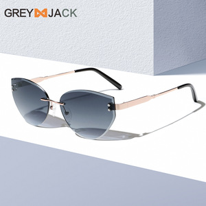 Gafas de sol sin marco Greyjack Cat Eye, gafas de sol de metal dorado UV400, ligeras, a la moda, para mujer, G053 - Product Image 3