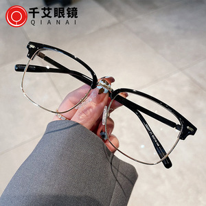 Monture de lunettes demi-cerclées Qianai pour homme S2-2207, verres PC anti-lumière bleue, rivets carrés, pont moyen, origine Taizhou - Product Image 2