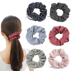 <span class=keywords><strong>PL</strong></span> 2025 Großhandel New Creative Fashion Circle Dot Stripe Pocket Scrunchie Benutzer definierter Reiß verschluss Verstecktes Haar Scrunchie - Product Image 4
