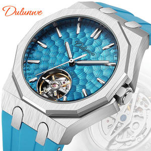 Reloj de Pulsera para Hombre Dulunwe 6085, Movimiento Mecánico, Aleación de Acero Inoxidable, Diseño de Esqueleto, Silicona, Moda, Lujo, Ultrafino, Resistente al Agua 30M - Product Image 1