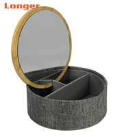 Boîte de rangement cosmétique de bureau en bambou avec logo personnalisé LG7267, design européen, miroir de maquillage avec couvercle, 3 compartiments, boîtes organisatrices