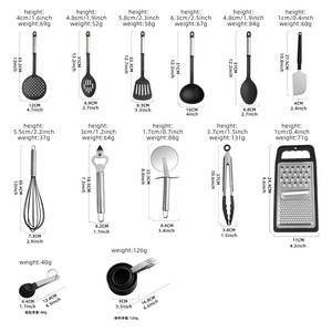 Nylon Kitchen Tool <b>Set</b> 19 Piece Cooking Spatulas Shovels Grater <b>Measuring</b> Spoons <b>Cups</b> BPA Free Hand Wash Only - Product Image 3