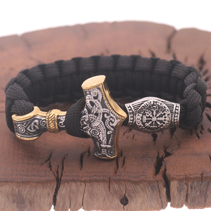 Moda de lujo vikingo nórdico Acero inoxidable brújula cuenta cuerda trenzada Thor Mjolnir martillo Paracord pulsera <span class=keywords><strong>para</strong></span> hombre - Product Image 2