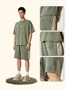 Novedades de Verano, Pantalones Cortos de Algodón 100% de 370 Gramos con Bloques de Color y Lavado Ácido para Hombre, Venta al Por Mayor Personalizada - Product Image 2
