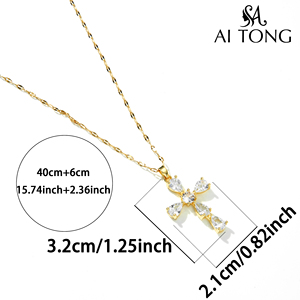 Collar con Colgante de Cruz Multizirconia Rosa, Negra y Blanca, Chapado en Oro de 18K, Joyería Económica de Cobre y Acero Inoxidable para Uso Diario - Product Image 5