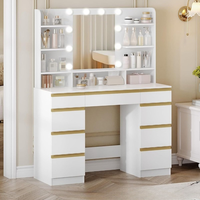 Coiffeuse contemporaine en bois avec miroir lumineux coloré, étagères de rangement, bureau de maquillage, table de toilette, pour chambre à coucher, écologique