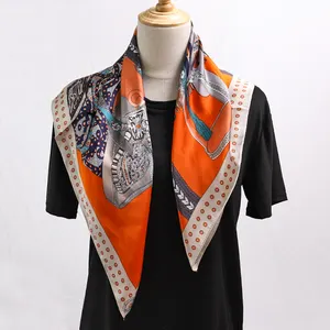 Foulard Bandana en soie pour hommes, foulard carré en Satin pour cheveux, foulard en soie pour femmes adultes, uni imprimé automne