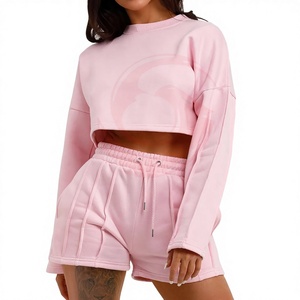 Women Autumn T Shirt Shorts Set Regular Fit Casual High Street Style Two Piece Outfit Solid Wholesale Custom Logo Design Print - Product Image 1