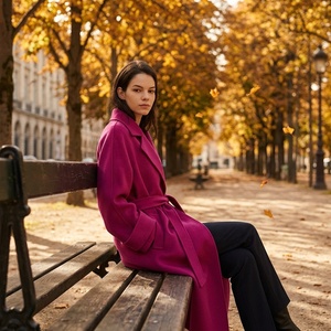 <span class=keywords><strong>Cappotto</strong></span> Avvolgente da Donna in Misto Lana Tinta Unita con Cintura Annodabile, Oversize, Impermeabile, Traspirante, con Bordo in Pelliccia, Colore <span class=keywords><strong>Fucsia</strong></span>, per l'Autunno - Product Image 2