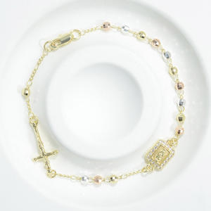 최신 종교 기독교 삼색 성 베네딕토 뉘르시아 조절 가능한 비즈 팔찌 14K 금도금 로사리오 팔찌 - Product Image 2