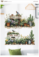 Autocollant mural amovible en aquarelle pour jardin, fleurs en pot, cactus, autocollant mural en vinyle résistant aux UV, imperméable, décoration intérieure