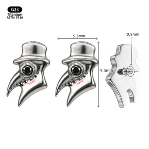 Titanium Plague <b>Doctor</b> Stud Earrings 5.3mm X 9.3mm Bezel <b>Set</b> Black Stone Cartilage Piercing Jewelry - Product Image 1