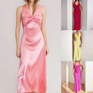Vestido de noche de satén de alta gama con cuello en V, tirantes finos y espalda descubierta para mujer, venta al por mayor de vestidos casuales de boutique - Product Image 2