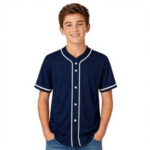 Camiseta de Béisbol Azul Marino para Niños, Manga Corta, Cierre de Botones, Absorbe la Humedad, Corte Regular, Color Sólido, Ropa para Todas las Temporadas - Product Image 1
