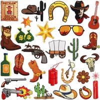 En gros West Cowboy Fleur Plante Animal Patch Brodé Fer sur Patchs Chapeaux Personnalisés Vêtements Patchs De Broderie