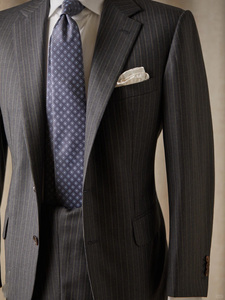 Abito Casual di fascia alta da <span class=keywords><strong>uomo</strong></span> personalizzato a righe grigie 100% lana in tela intera - Product Image 3