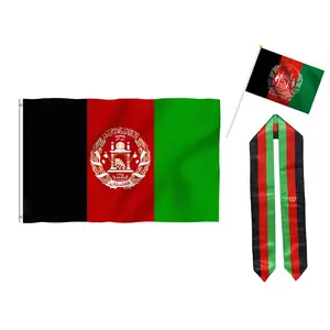 Sunshine 100% poliester hitam merah hijau logo bendera afghanistan 3x5FT jahitan ganda besar bendera Afghanistan