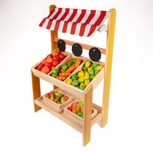 Puesto de mercado de madera Montessori Mercado de Navidad Puesto de madera Juego de imaginación <span class=keywords><strong>Tienda</strong></span> de comestibles Puesto de mercado de madera Muebles para niños - Product Image 2