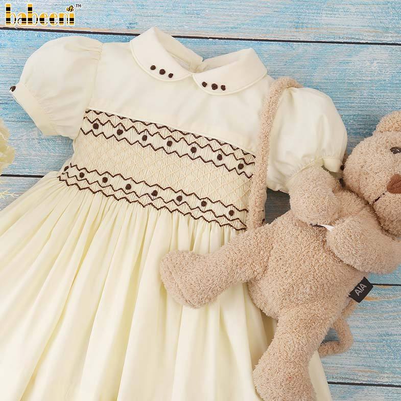 Geometric Hand Smocked Dress for Girl OEM ODM Smocked Children Clothing  Wholesale Baby Clothing Smocked Dress for Kids- LD017