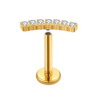 Pendiente clásico de titanio y circonita chapado en oro de 24K para boda, 16g, para hélice, tragus, lóbulo, con parte trasera plana, para niños - Product Image 3