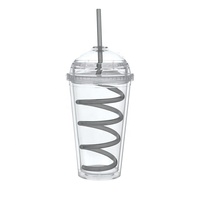 Gobelet en plastique PS à double paroi de 16 oz, avec logo personnalisé, transparent, avec couvercle en forme de dôme et paille torsadée