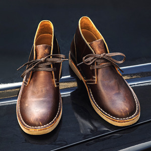 Botas de Media Caña para Hombre, de Cuero Genuino, Punta Redonda, con Cordones, Suela de Goma, para Todas las Temporadas, Zapatos Casuales para Caminar - Product Image 1