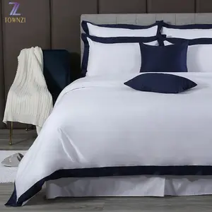 सफेद और नीले होटल सनी सेट तुर्की होटल कपड़ा बिस्तर पर चादर होटल राजा आकार बिस्तर सेट