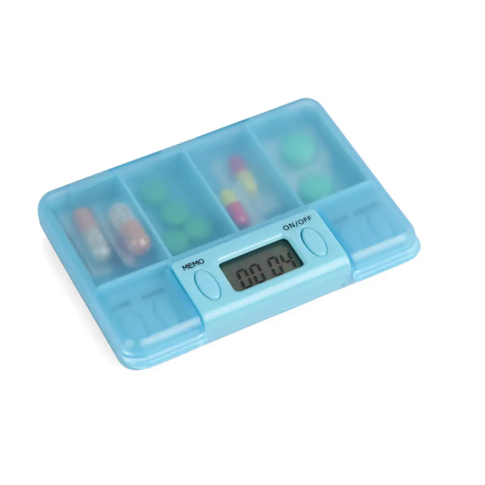 Caja de pastillas eléctrica para uso diario, organizador de medicina inteligente con 4 compartimentos, venta al por mayor