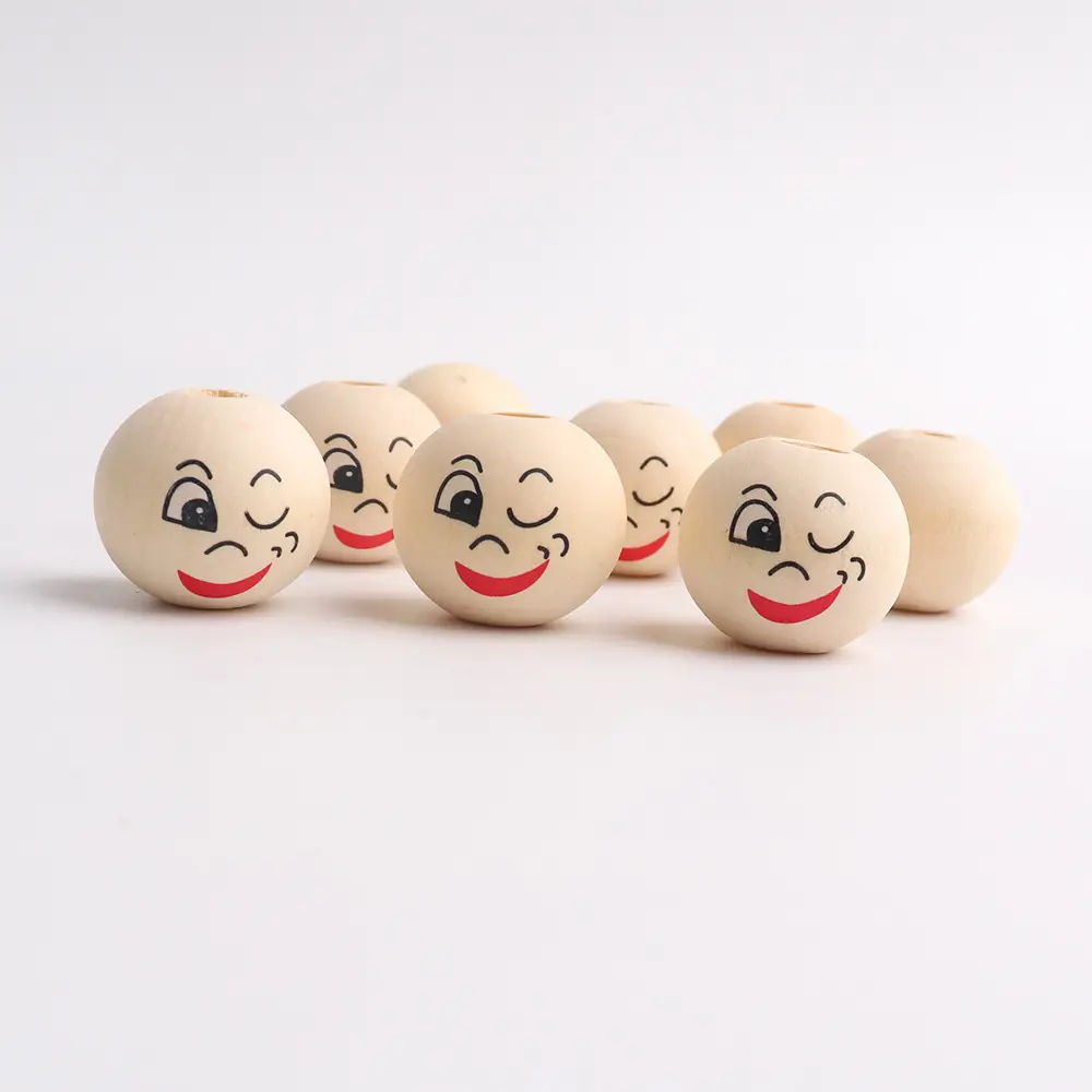 20mm Natural Round Smiling Face Wooden Beads Spacer Ball DIY String Bead Doll Head Beads for Jewelry Making Craft can customized