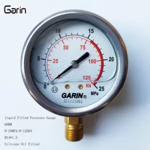 60MM 25KG High Pressure Bottom Connection Oil Fiquid Filled Hydraulic Pressure Gauges Manometer