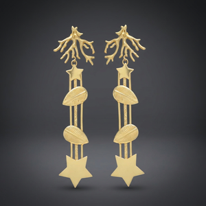 Nouvelles Boucles d'Oreilles Pendantes Ethniques en Forme de Goutte d'Arbre, Plaqué Or, Feuille et Étoile, Faites à la Main avec Pierres Précieuses, Cadeau pour Femme et Unisexe - Product Image 3