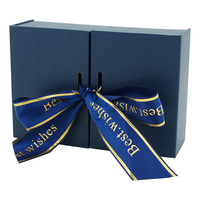 Grande boîte cadeau avec ruban en carton bleu recyclable à impression personnalisée avec ouverture de double porte