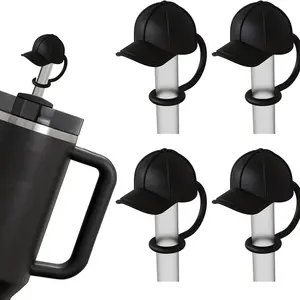 Mũ bóng chày màu đen rơm Bìa Cap cho 40oz/30oz cốc, 10mm tái sử dụng dễ thương màu đen uống rơm Topper cho trẻ em ủng hộ bên